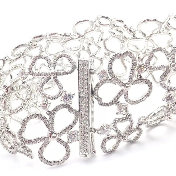 Authentic! Tiffany & Co Paper Flowers Platinum Diamond Wide Bracelet - Picture 7 of 10
